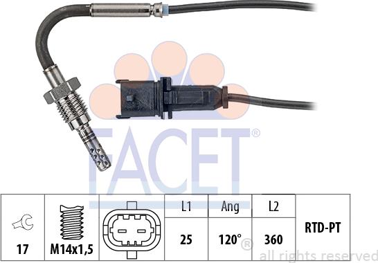 FACET 22.0136 - Датчик, температура вихлопних газів autocars.com.ua