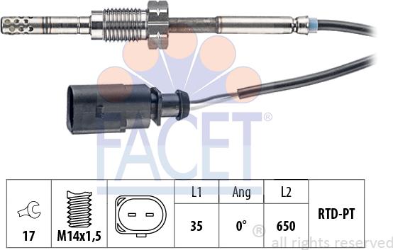 FACET 22.0139 - Датчик, температура вихлопних газів autocars.com.ua