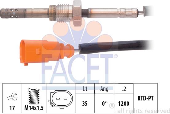FACET 22.0141 - Датчик, температура вихлопних газів autocars.com.ua