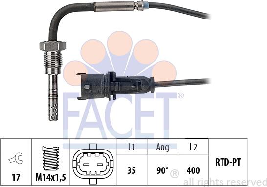 FACET 22.0177 - Датчик, температура вихлопних газів autocars.com.ua
