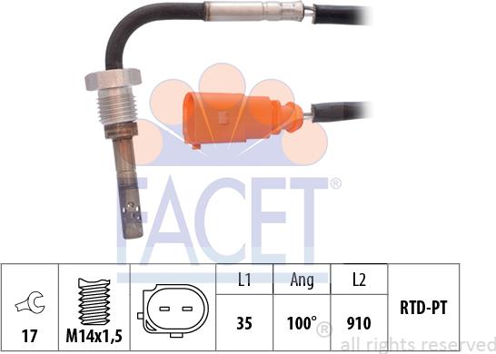 FACET 22.0183 - Датчик, температура вихлопних газів autocars.com.ua