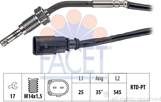 FACET 22.0197 - Датчик, температура вихлопних газів autocars.com.ua