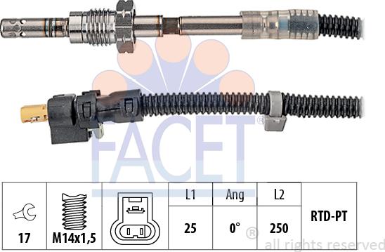 FACET 22.0200 - Датчик, температура вихлопних газів autocars.com.ua