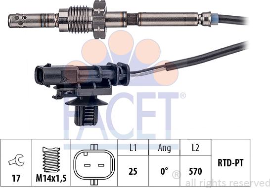 FACET 22.0218 - Датчик, температура вихлопних газів autocars.com.ua