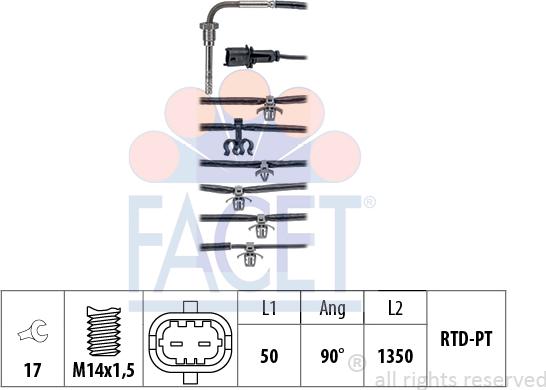 FACET 22.0237 - Датчик, температура вихлопних газів autocars.com.ua