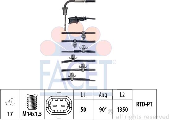 FACET 22.0238 - Датчик, температура выхлопных газов avtokuzovplus.com.ua