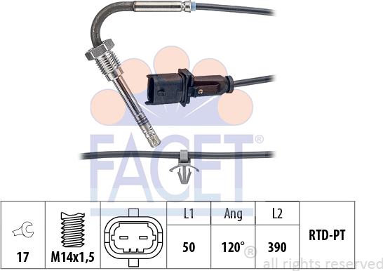 FACET 22.0298 - Датчик, температура вихлопних газів autocars.com.ua