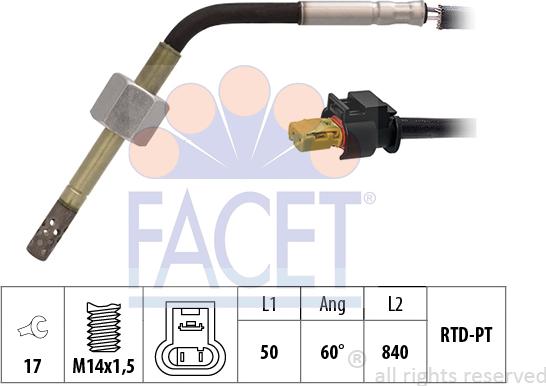 FACET 22.0303 - Датчик, температура вихлопних газів autocars.com.ua