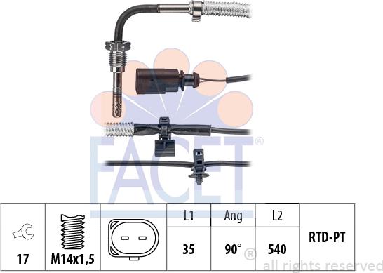FACET 22.0320 - Датчик, температура вихлопних газів autocars.com.ua