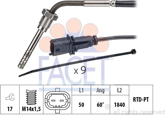 FACET 22.0330 - Датчик, температура вихлопних газів autocars.com.ua