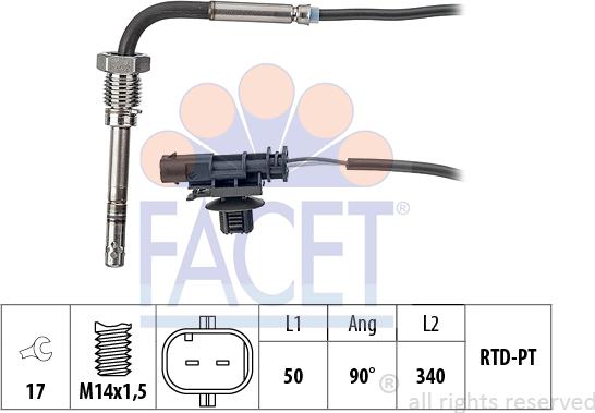 FACET 22.0339 - Датчик, температура вихлопних газів autocars.com.ua