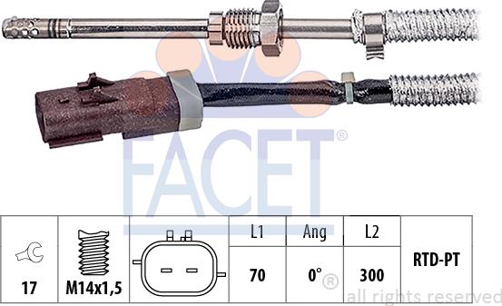 FACET 22.0362 - Датчик, температура вихлопних газів autocars.com.ua