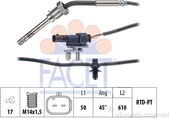 FACET 22.0363 - Датчик, температура вихлопних газів autocars.com.ua