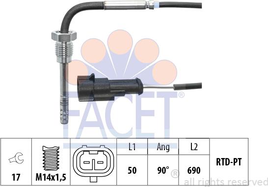 FACET 22.0367 - Датчик, температура выхлопных газов avtokuzovplus.com.ua