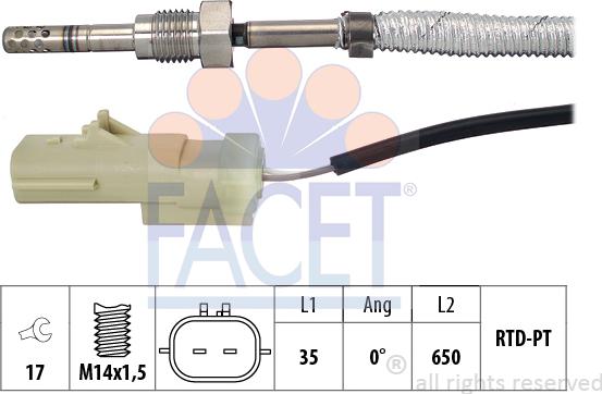 FACET 22.0368 - Датчик, температура вихлопних газів autocars.com.ua