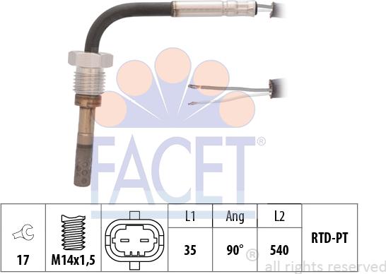 FACET 22.0373 - Датчик, температура вихлопних газів autocars.com.ua