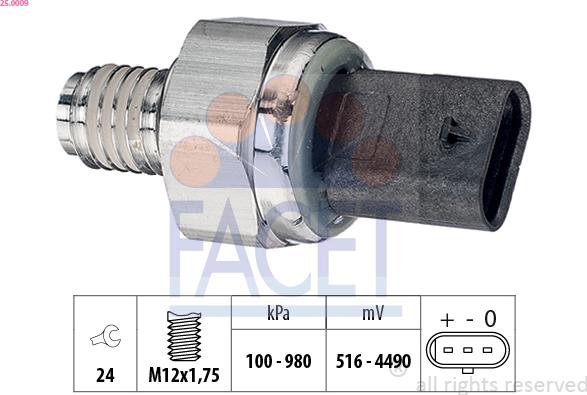 FACET 25.0009 - Датчик, тиск масла autocars.com.ua
