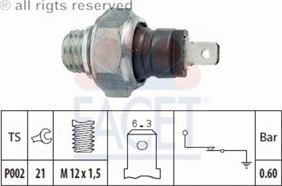 FACET 7.0048 - Датчик, тиск масла autocars.com.ua