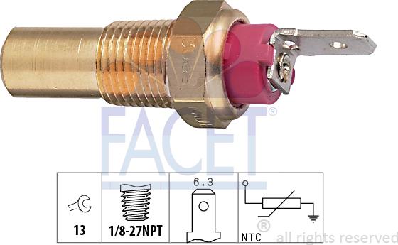 FACET 7.3069 - Датчик, температура охолоджуючої рідини autocars.com.ua