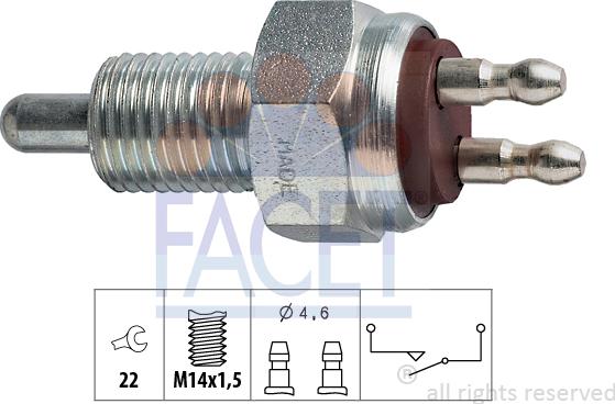 FACET 7.6007 - Датчик, контактний перемикач, фара заднього ходу autocars.com.ua