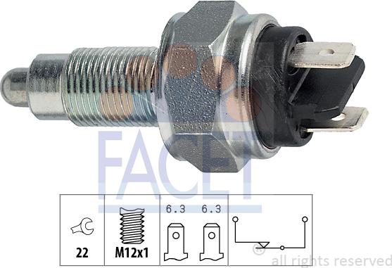 FACET 7.6019 - Датчик, контактний перемикач, фара заднього ходу autocars.com.ua