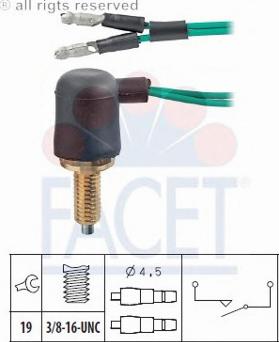 FACET 7.6039 - Датчик, контактний перемикач, фара заднього ходу autocars.com.ua