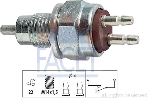 FACET 7.6052 - Датчик, контактний перемикач, фара заднього ходу autocars.com.ua