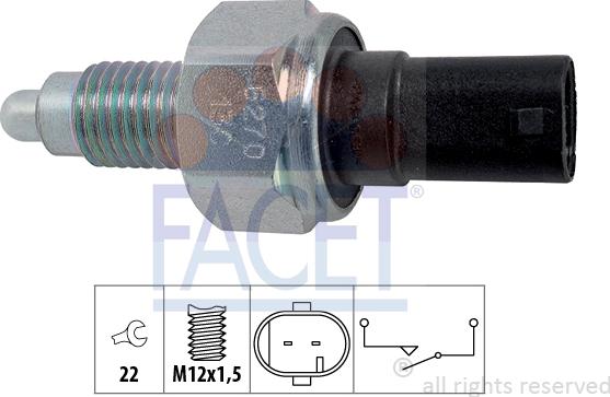 FACET 7.6270 - Датчик, контактний перемикач, фара заднього ходу autocars.com.ua