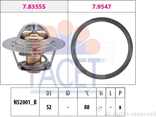 FACET 7.8355 - Термостат, охолоджуюча рідина autocars.com.ua