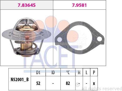 FACET 7.8364 - Термостат, охолоджуюча рідина autocars.com.ua