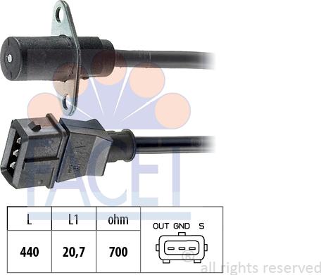 FACET 9.0022 - Датчик імпульсів, колінчастий вал autocars.com.ua