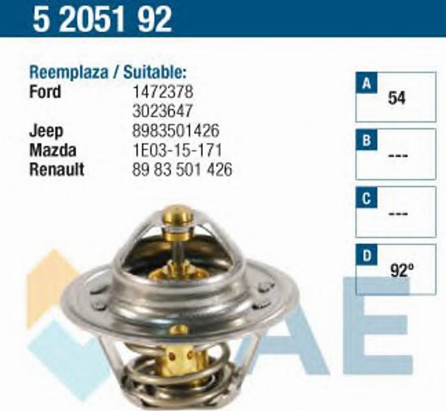 FAE 5205192 - Термостат, охолоджуюча рідина autocars.com.ua