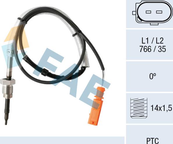 FAE 68005 - Датчик, температура вихлопних газів autocars.com.ua