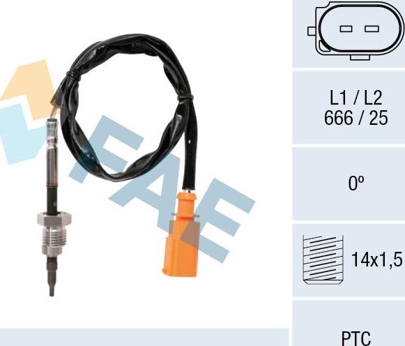 FAE 68014 - Датчик, температура вихлопних газів autocars.com.ua