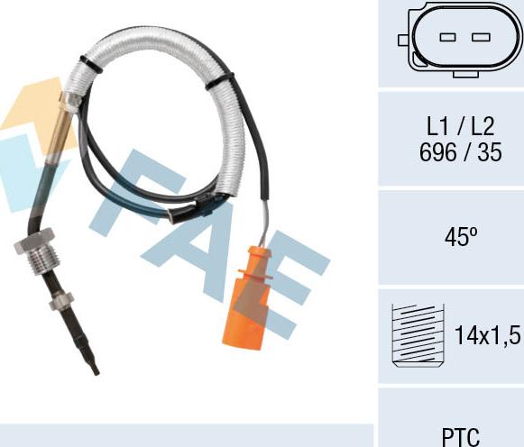 FAE 68058 - Датчик, температура вихлопних газів autocars.com.ua