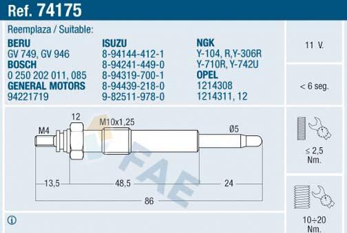 FAE 74175 - Свеча накаливания autodnr.net