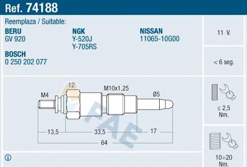 FAE 74188 - Свеча накаливания avtokuzovplus.com.ua