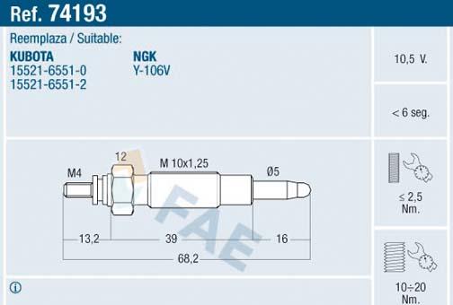 FAE 74193 - Свічка розжарювання autocars.com.ua