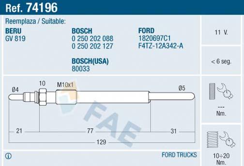 FAE 74196 - Свічка розжарювання autocars.com.ua