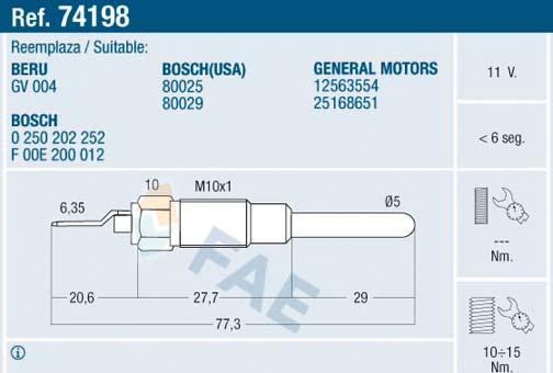 FAE 74198 - Свічка розжарювання autocars.com.ua