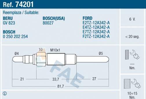 FAE 74201 - Свеча накаливания avtokuzovplus.com.ua