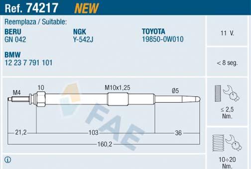 FAE 74217 - Свічка розжарювання autocars.com.ua