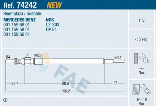 FAE 74242 - Свеча накаливания avtokuzovplus.com.ua