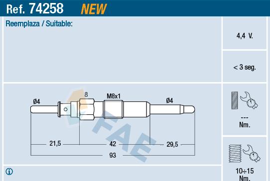 FAE 74258 - Свічка розжарювання autocars.com.ua