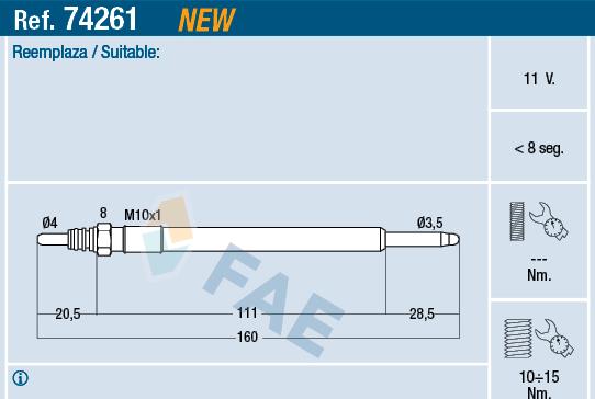 FAE 74261 - Свеча накаливания avtokuzovplus.com.ua