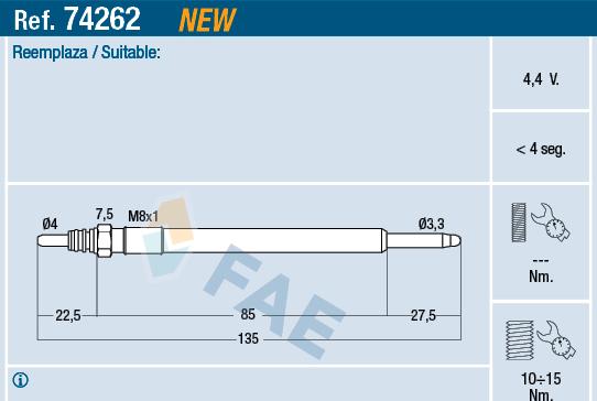 FAE 74262 - Свічка розжарювання autocars.com.ua