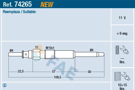 FAE 74265 - Свеча накаливания autodnr.net