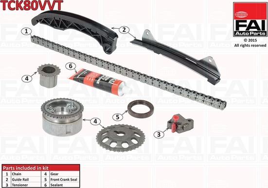 FAI AutoParts TCK80VVT - К-кт ланцюга ГРМ ланцюг2 шестерніфазорегуляторнатяжн.лижі Citroen C1 1.0 05--Peugeot 107 05--Toyota Yaris 1.0 05- autocars.com.ua