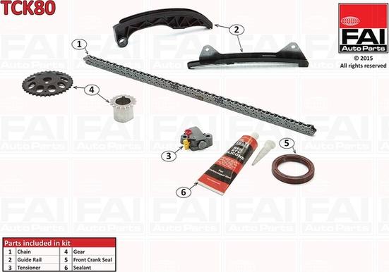 FAI AutoParts TCK80 - К-кт ланцюга ГРМ ланцюг2 шестернінатяжн.лижі Citroen C1 1.0 05--Peugeot 107 05--Toyota Yaris 1.0 05- autocars.com.ua