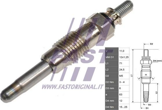 Fast FT82710 - Свічка Розжарення Fiat Ducato 94 1.9Td autocars.com.ua
